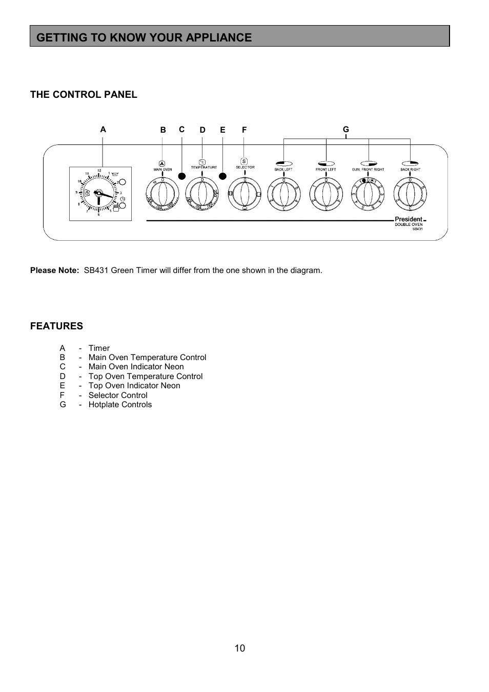 Getting to know your appliance | Tricity Bendix SB431 User Manual | Page 10 / 32