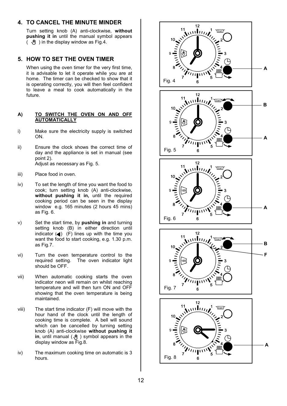 12 4. to cancel the minute minder, How to set the oven timer | Tricity Bendix SB431 User Manual | Page 12 / 32