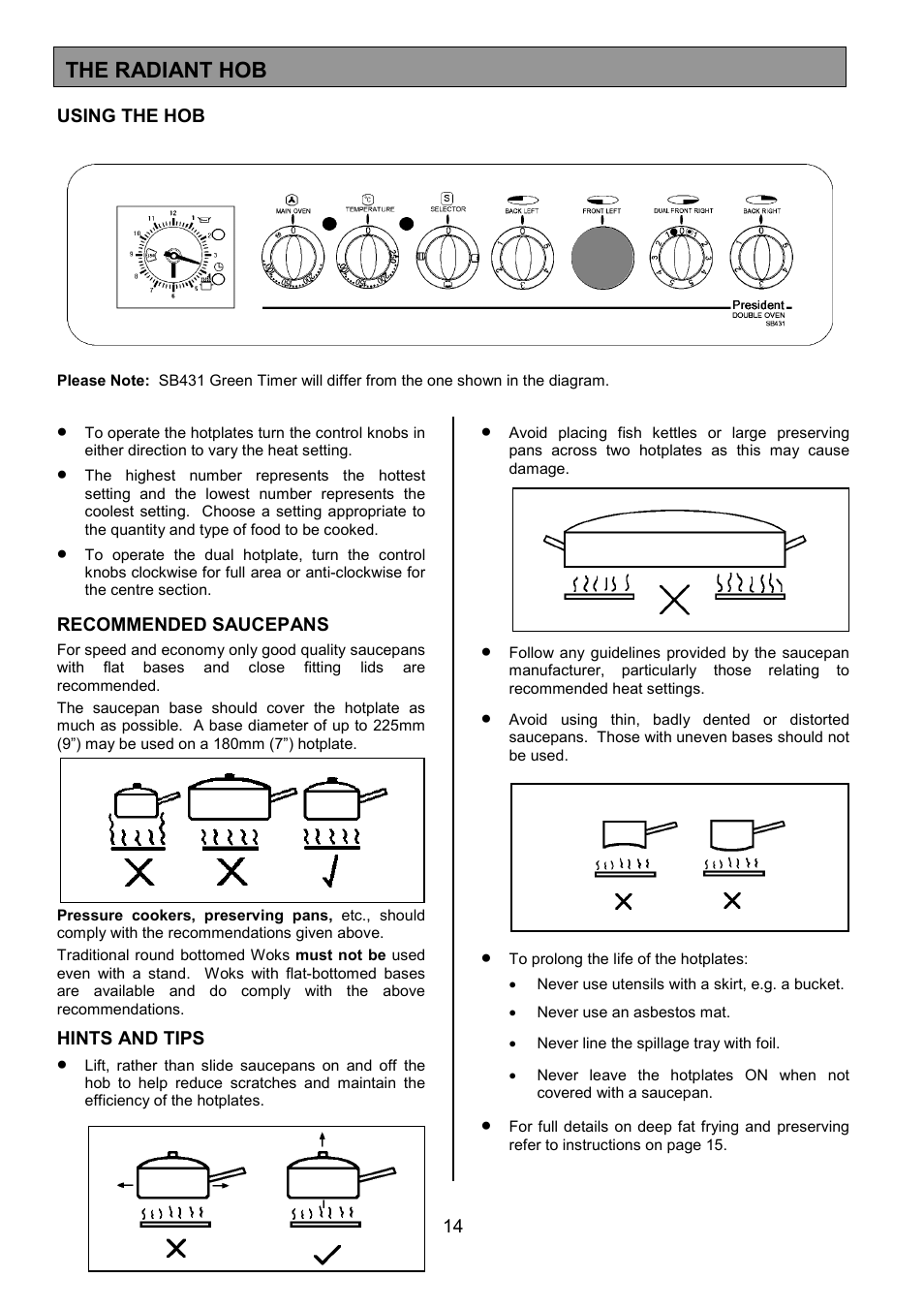 The radiant hob | Tricity Bendix SB431 User Manual | Page 14 / 32
