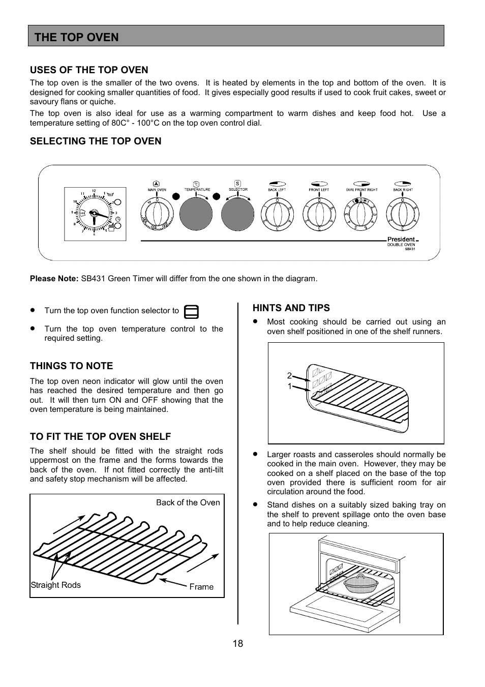 The top oven | Tricity Bendix SB431 User Manual | Page 18 / 32