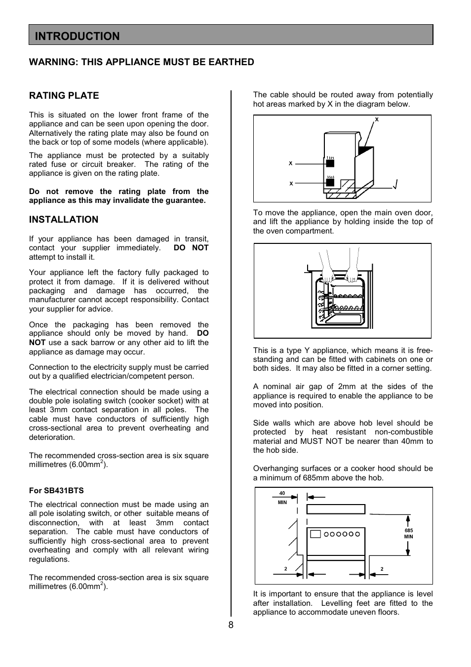 Introduction, Installation | Tricity Bendix SB431 User Manual | Page 8 / 32