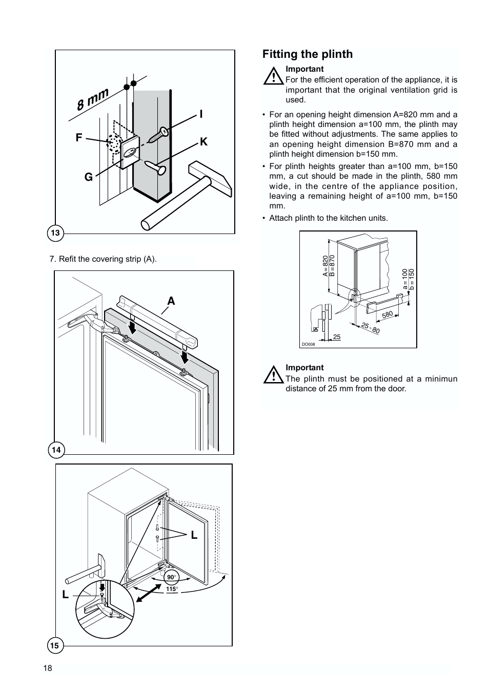 8 mm, Fitting the plinth, Gk i f | Tricity Bendix TBUF 100 User Manual | Page 18 / 20