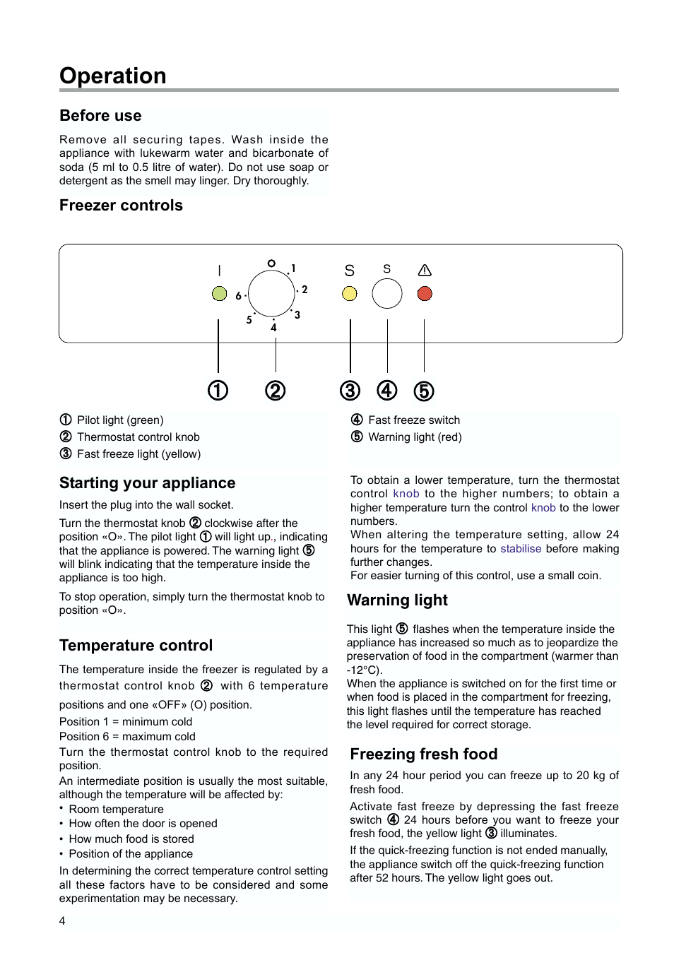 Operation | Tricity Bendix TBUF 100 User Manual | Page 4 / 20