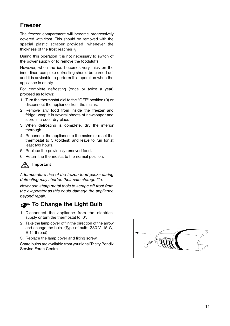 Freezer | Tricity Bendix TB 118 FF User Manual | Page 11 / 20