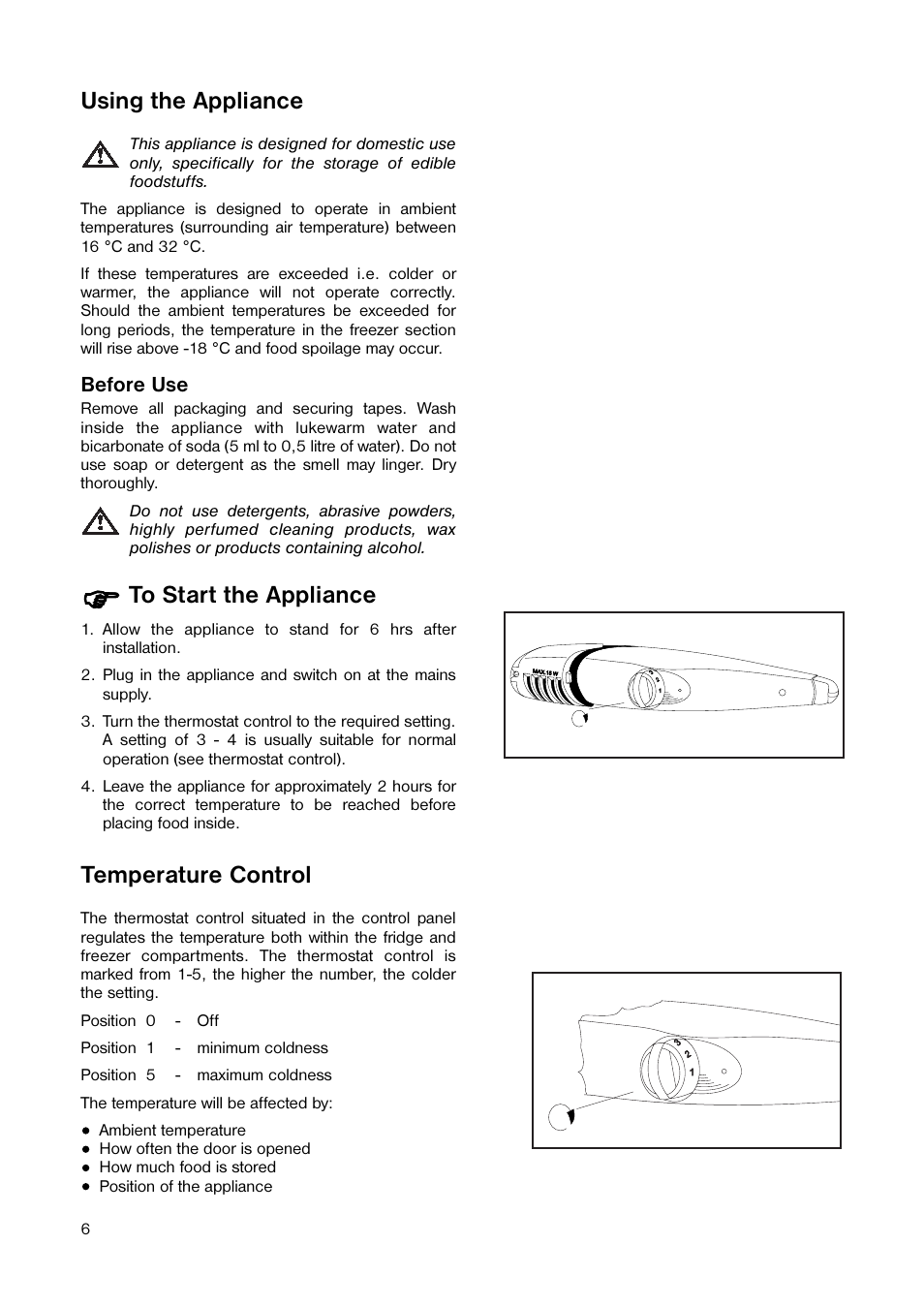 Using the appliance, Temperature control | Tricity Bendix TB 118 FF User Manual | Page 6 / 20