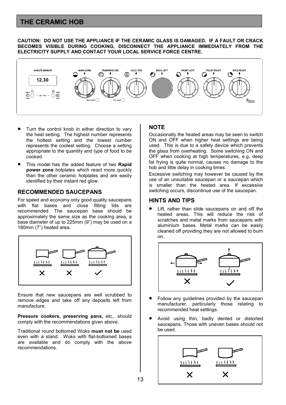 The ceramic hob | Tricity Bendix SE424 User Manual | Page 13 / 32