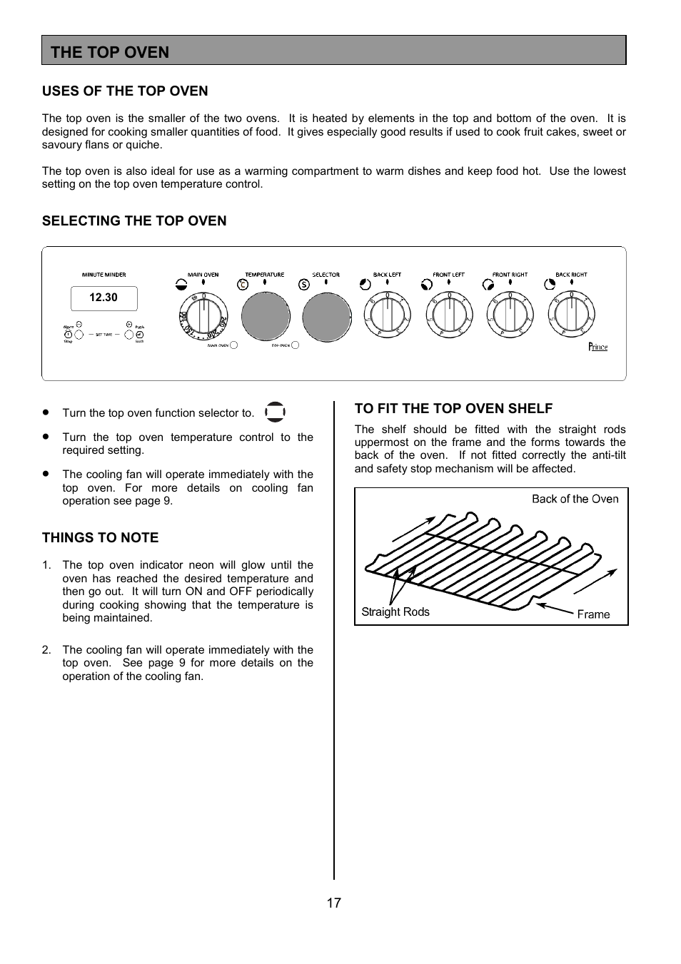 The top oven | Tricity Bendix SE424 User Manual | Page 17 / 32