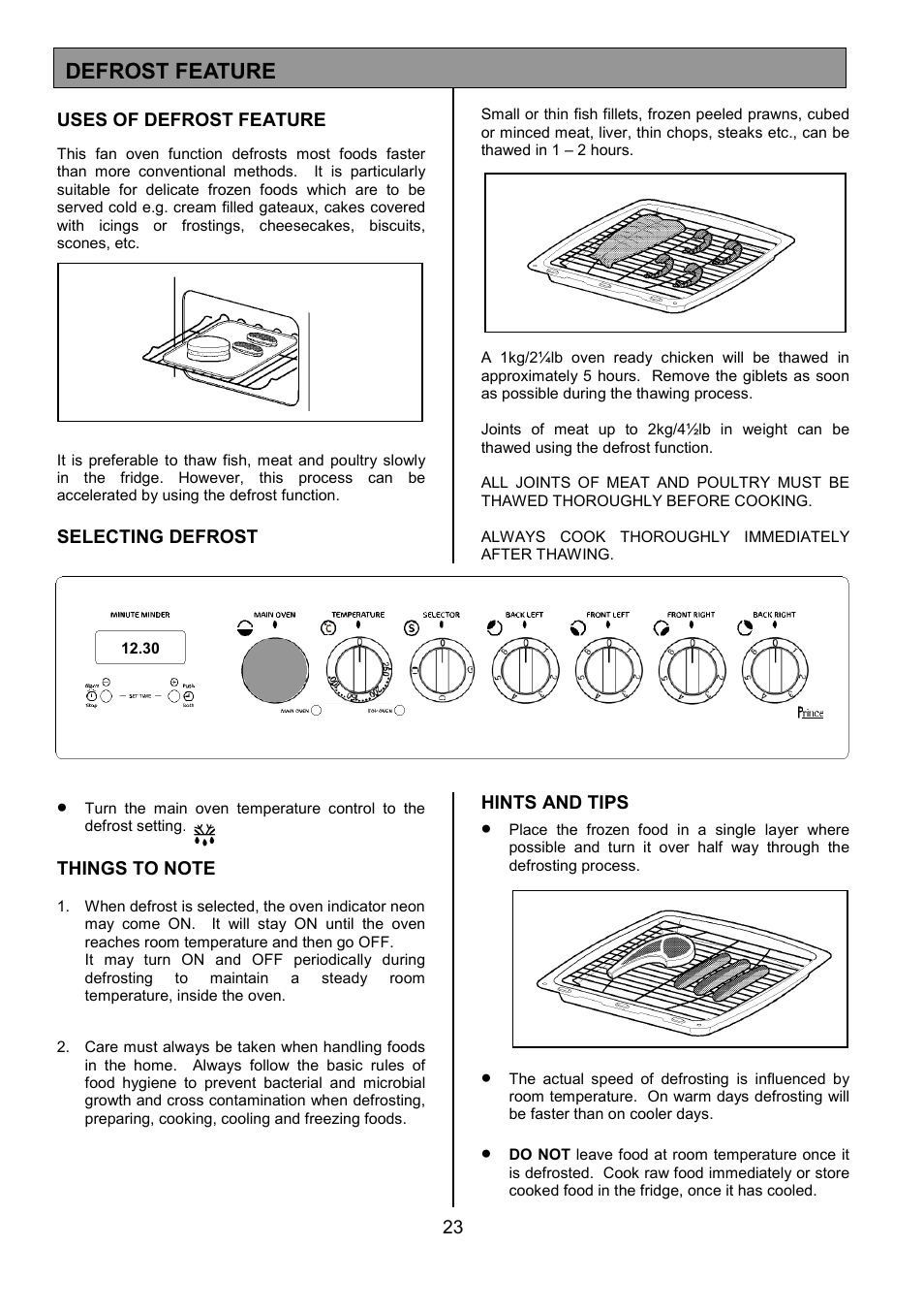 Defrost feature | Tricity Bendix SE424 User Manual | Page 23 / 32