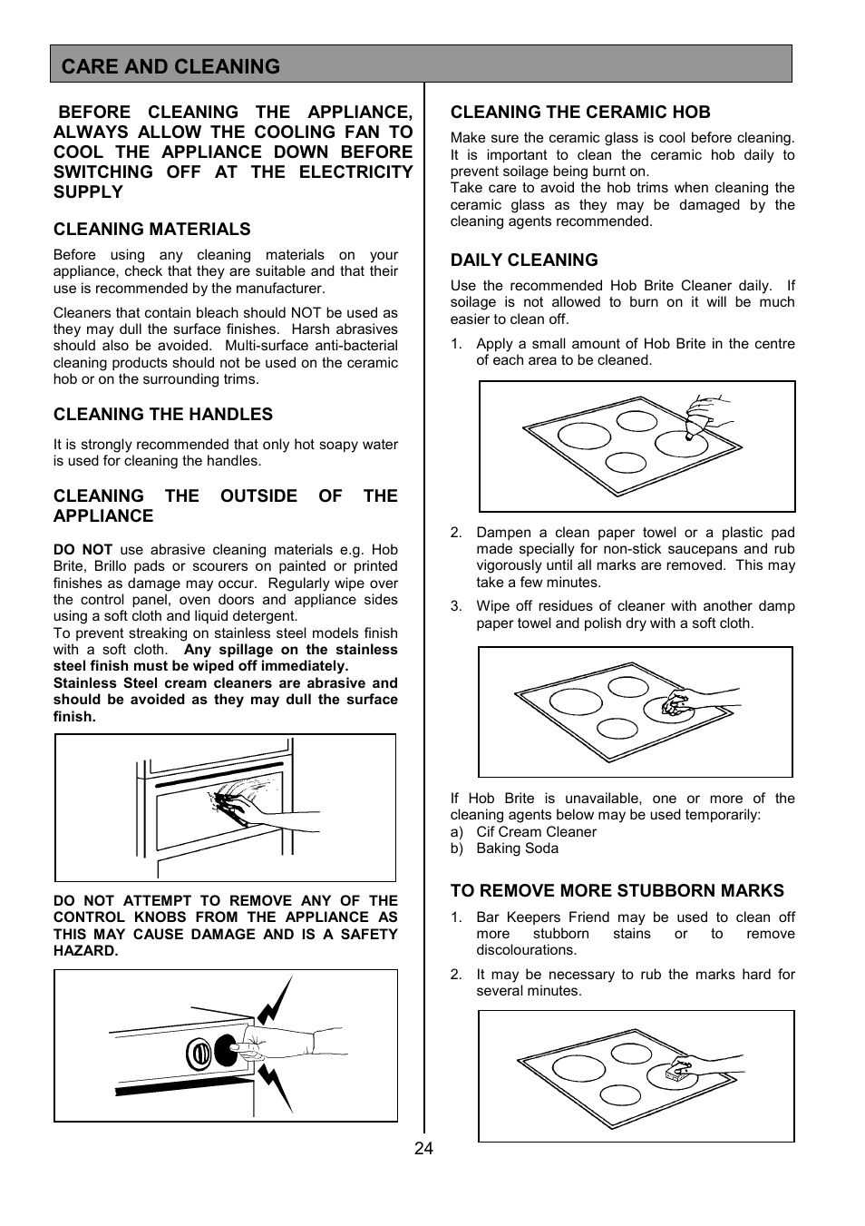 Care and cleaning | Tricity Bendix SE424 User Manual | Page 24 / 32