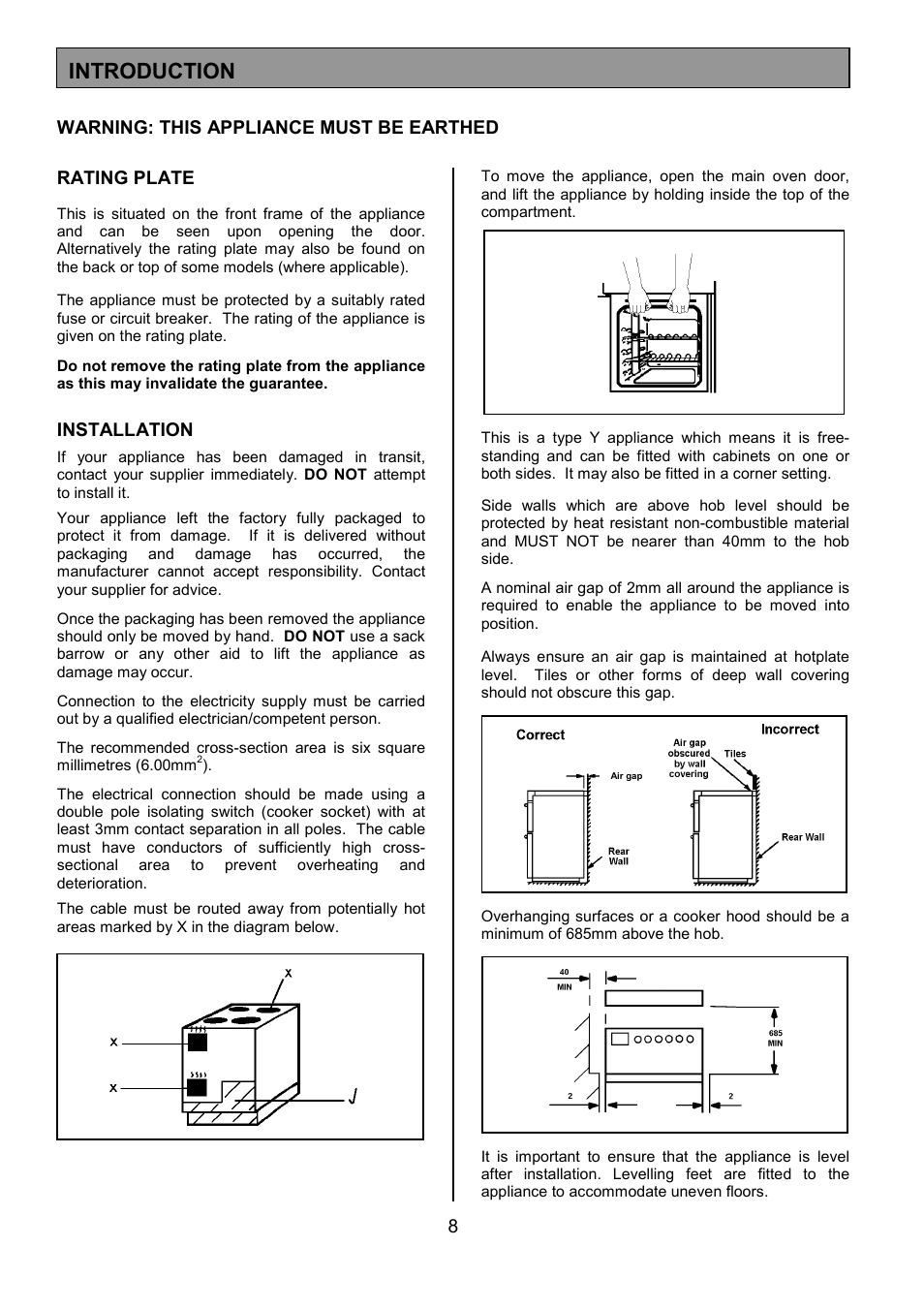 Introduction, Installation | Tricity Bendix SE424 User Manual | Page 8 / 32