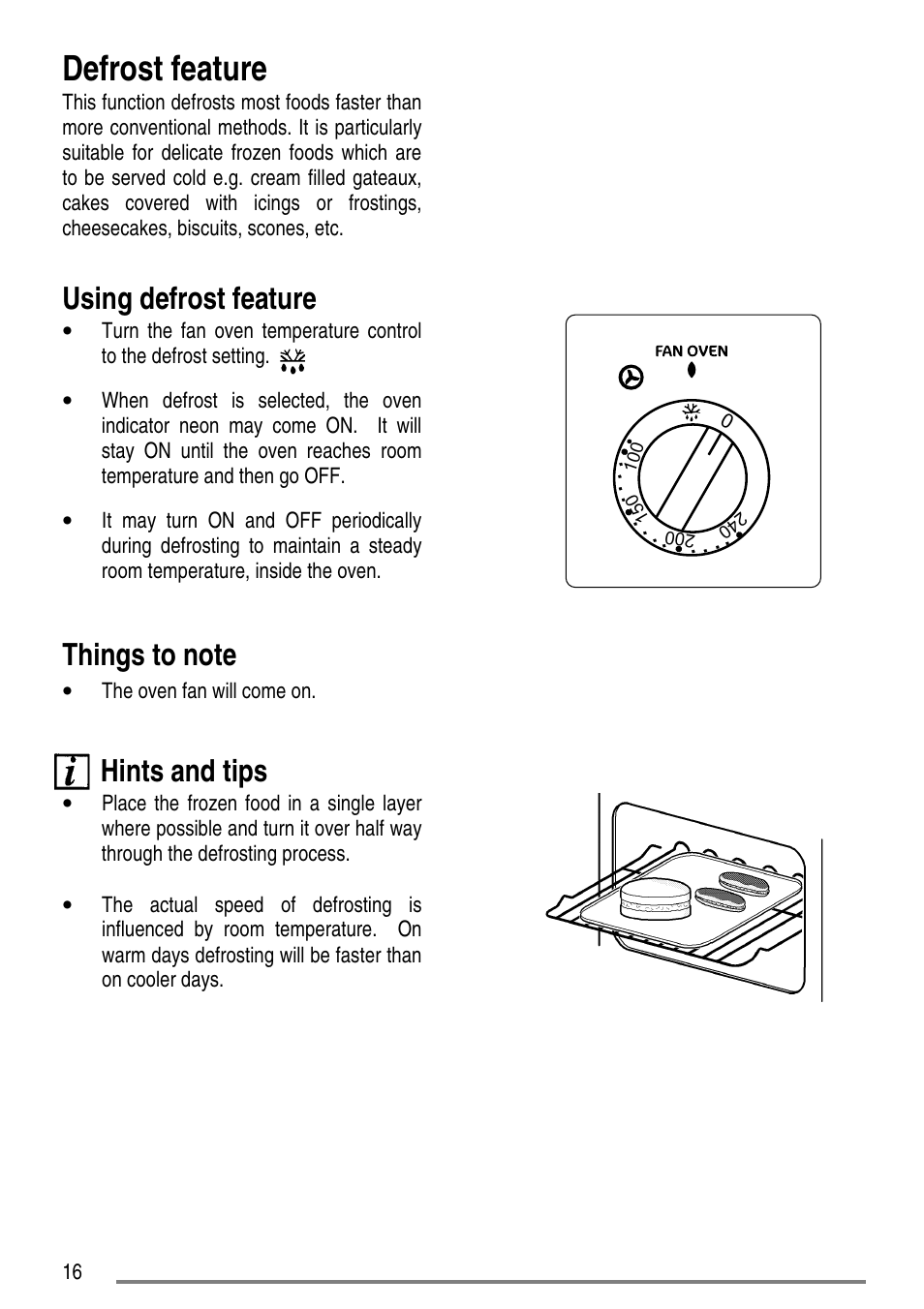 Defrost feature, Using defrost feature, Hints and tips | Tricity Bendix SE310 User Manual | Page 16 / 28