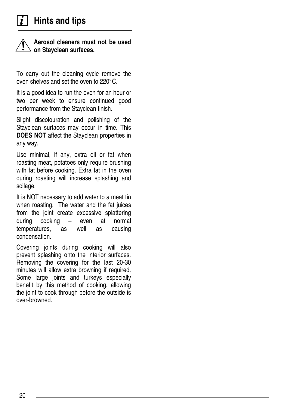 Hints and tips | Tricity Bendix SE310 User Manual | Page 20 / 28