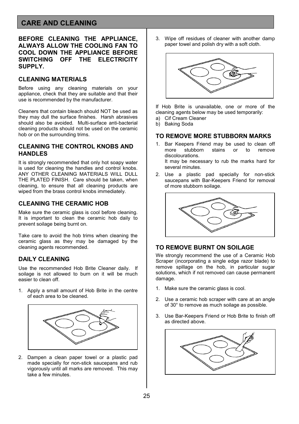 Care and cleaning | Tricity Bendix SIE533 User Manual | Page 25 / 32