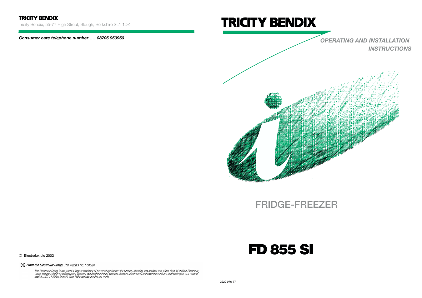 Fd 855 si, Fridge-freezer | Tricity Bendix FD 855 SI User Manual | Page 20 / 20