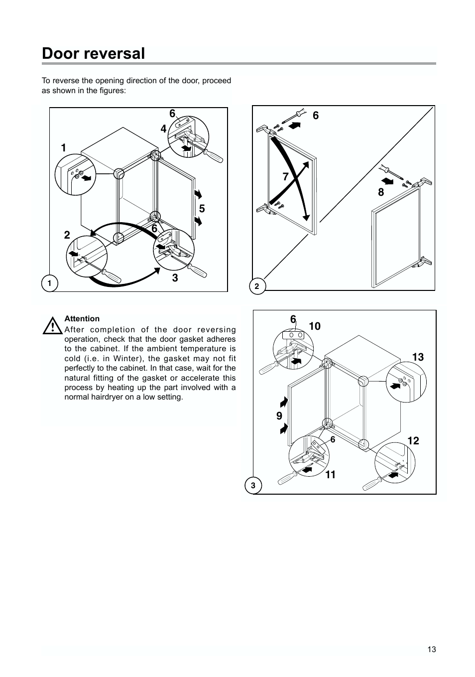 Door reversal | Tricity Bendix TBUR 120 User Manual | Page 13 / 20
