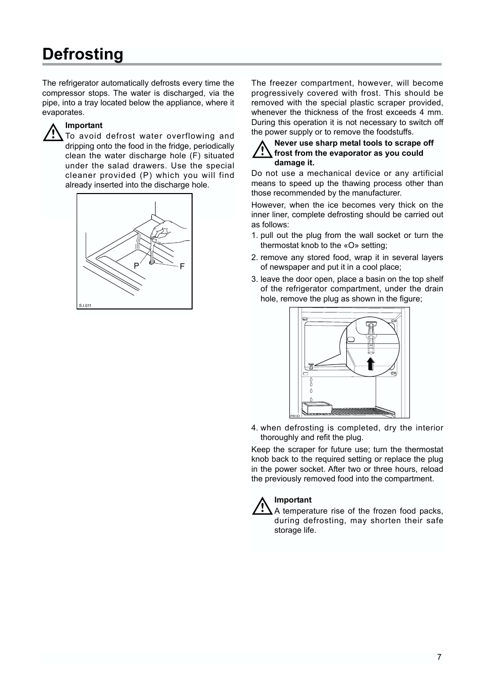 Defrosting | Tricity Bendix TBUR 120 User Manual | Page 7 / 20