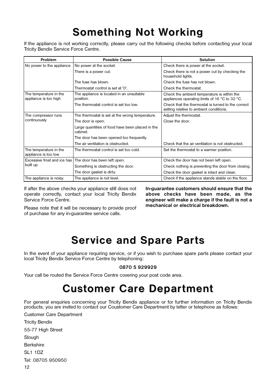 Some | Tricity Bendix TB 110 FF User Manual | Page 12 / 20