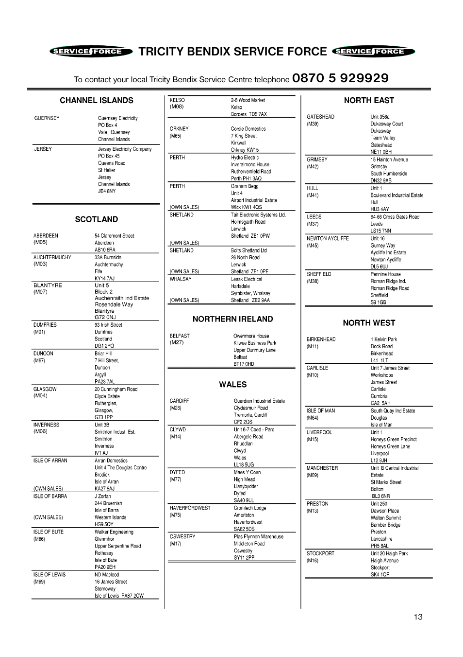 Tricity bendix service force | Tricity Bendix TB 110 FF User Manual | Page 13 / 20