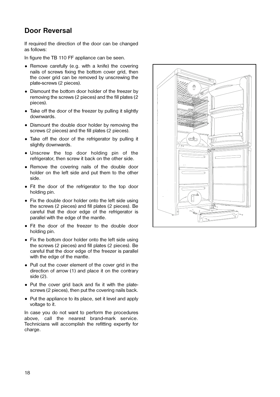 Door reversal | Tricity Bendix TB 110 FF User Manual | Page 18 / 20