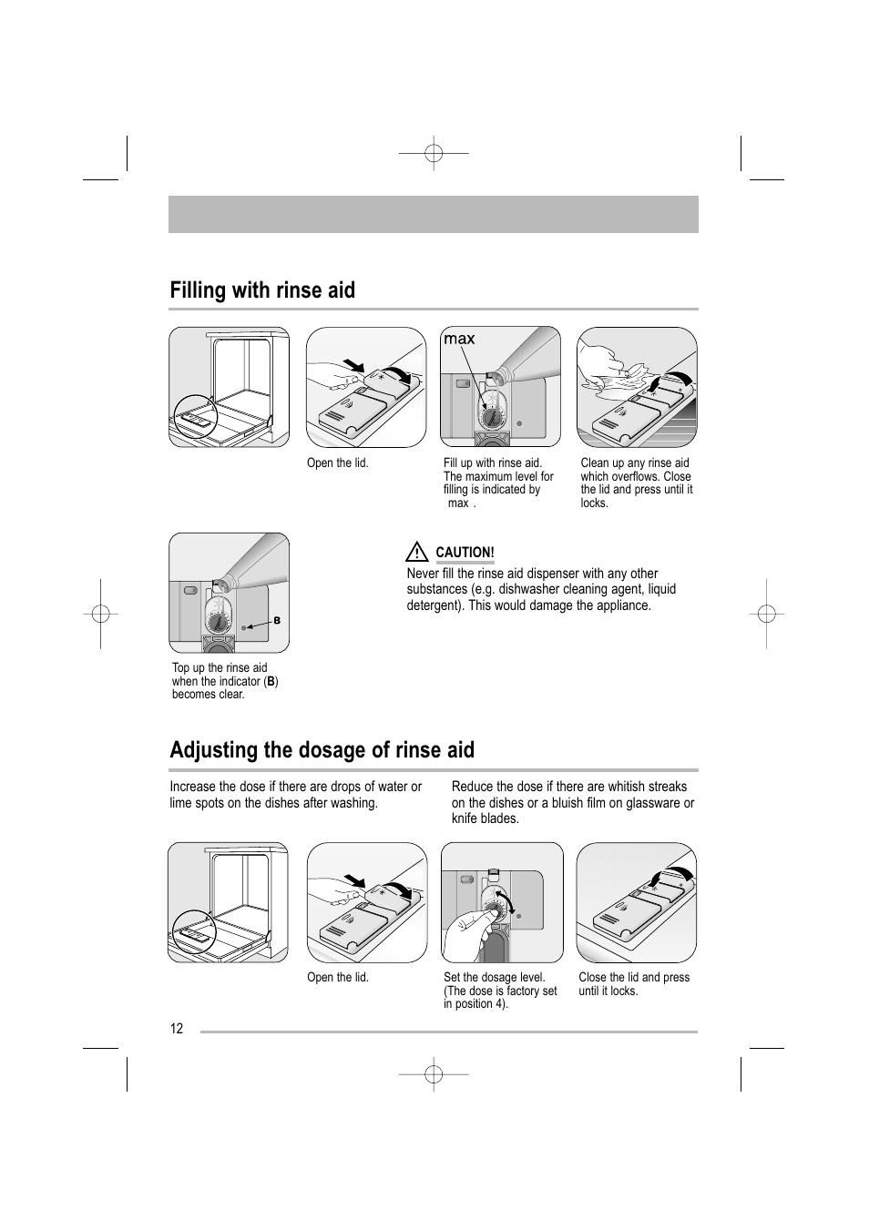 Filling with rinse aid, Adjusting the dosage of rinse aid | Tricity Bendix TBDW 32 User Manual | Page 12 / 32