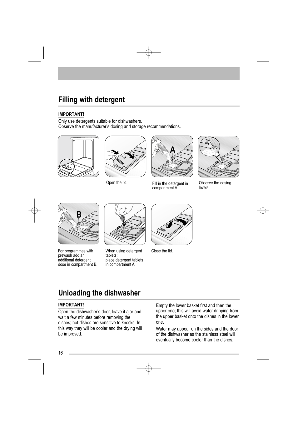 Filling with detergent unloading the dishwasher | Tricity Bendix TBDW 32 User Manual | Page 16 / 32