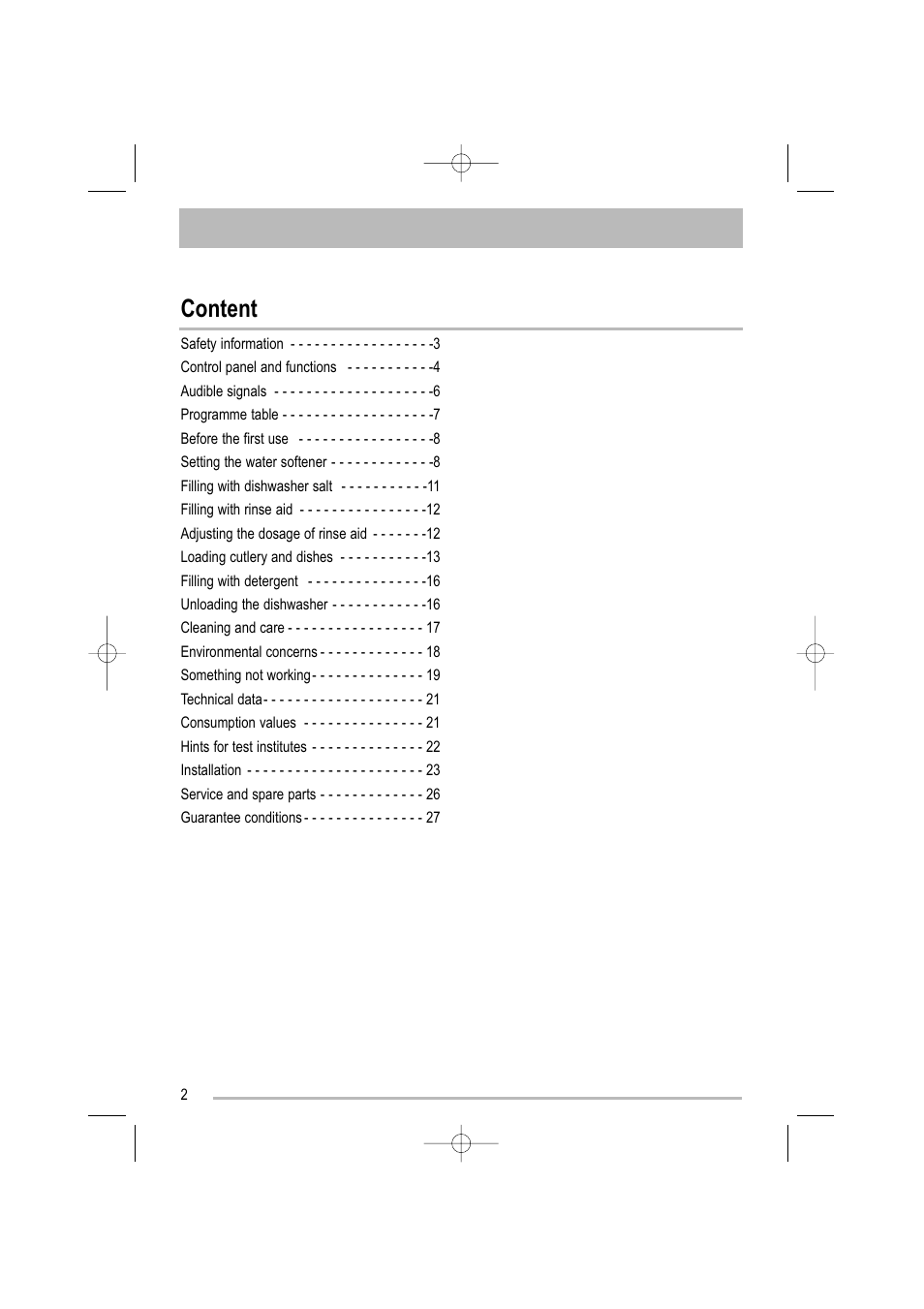Content | Tricity Bendix TBDW 32 User Manual | Page 2 / 32