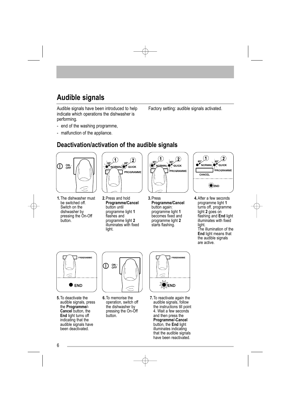 Audible signals, Deactivation/activation of the audible signals | Tricity Bendix TBDW 32 User Manual | Page 6 / 32