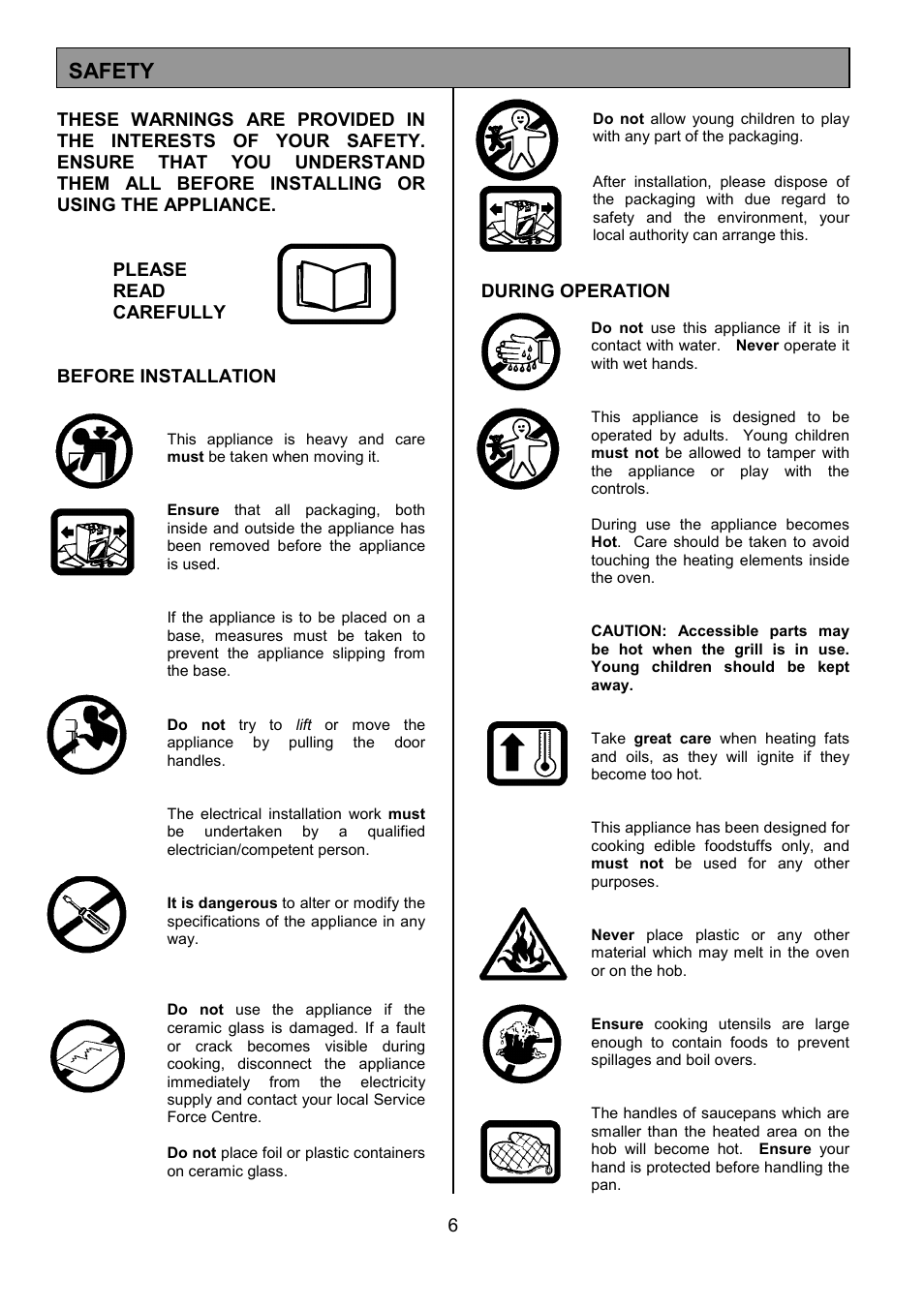 Safety | Tricity Bendix SIE554 User Manual | Page 6 / 32