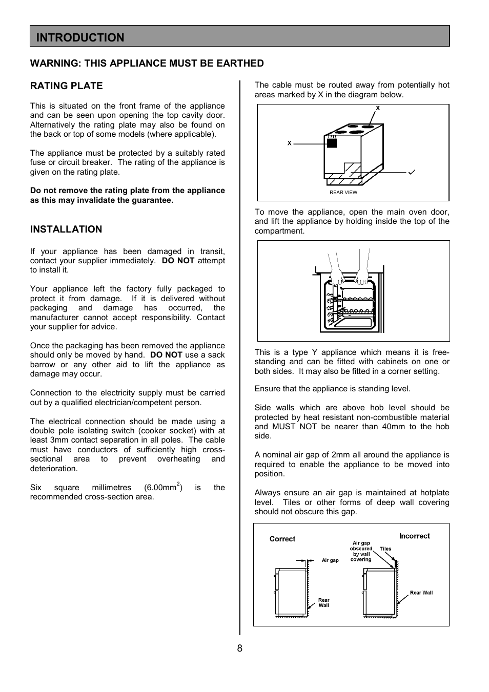 Introduction, Installation | Tricity Bendix SIE554 User Manual | Page 8 / 32