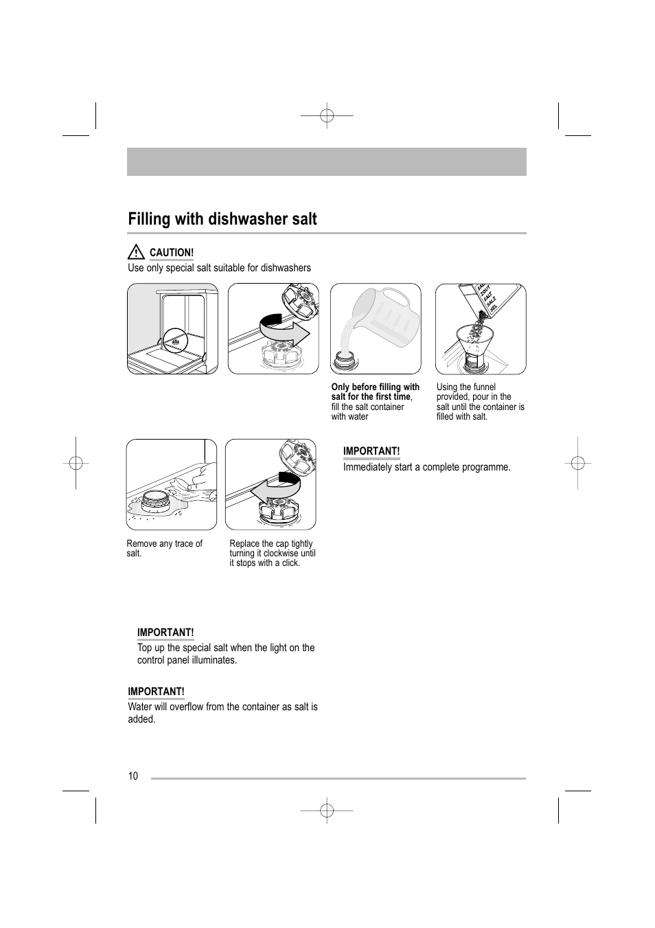 Filling with dishwasher salt | Tricity Bendix TDF 221 User Manual | Page 10 / 28