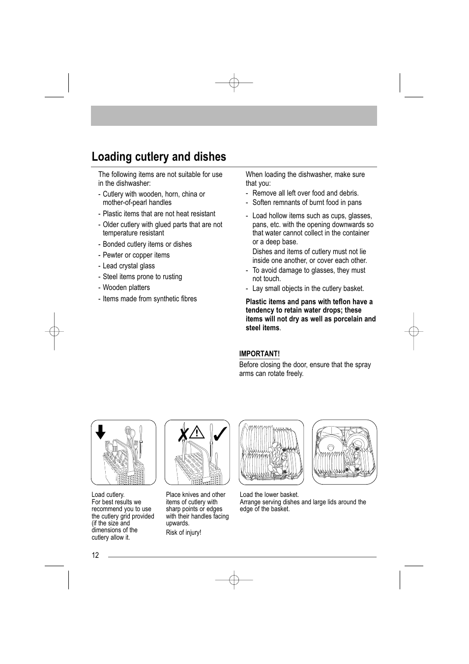 Loading cutlery and dishes | Tricity Bendix TDF 221 User Manual | Page 12 / 28