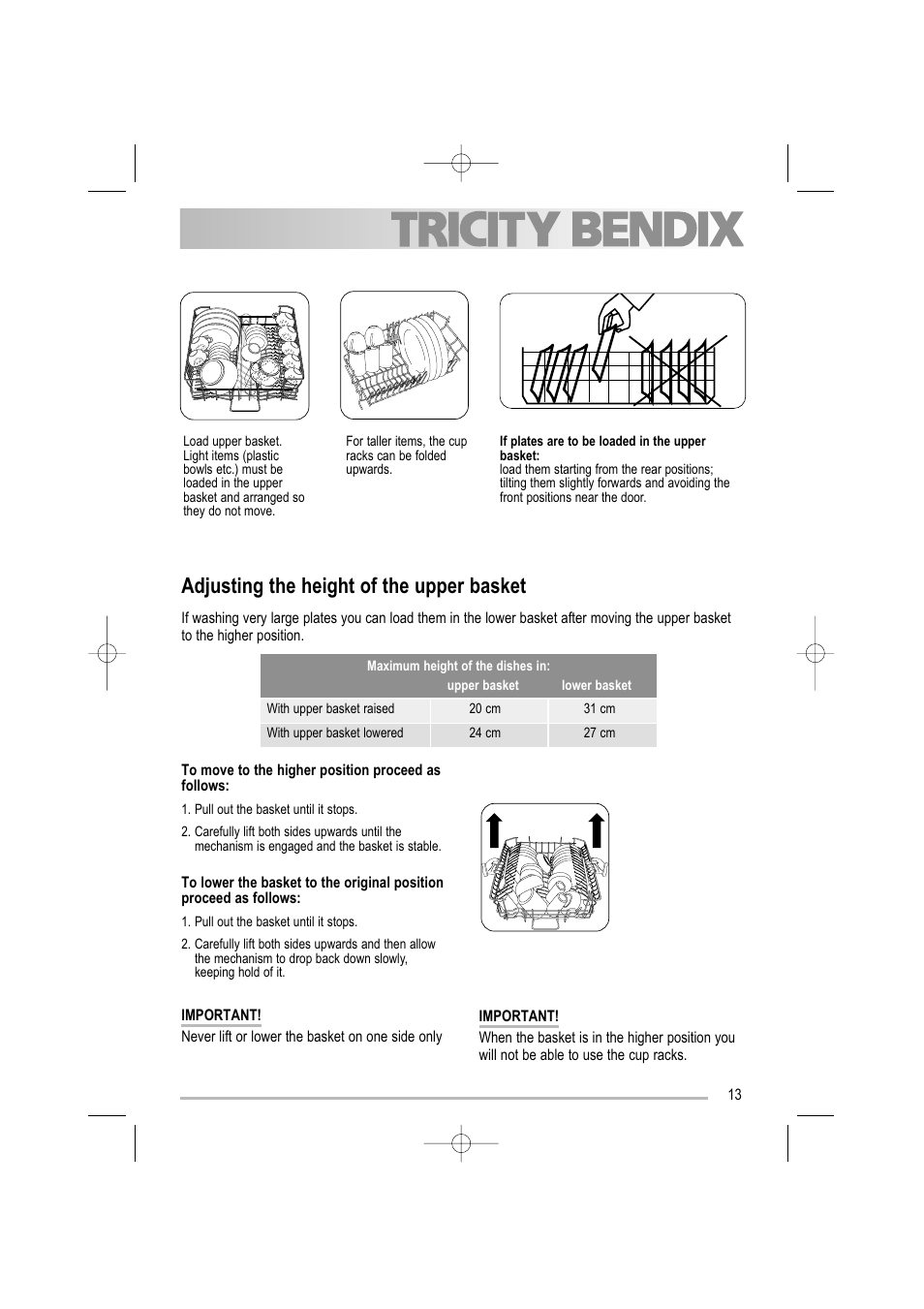 Adjusting the height of the upper basket | Tricity Bendix TDF 221 User Manual | Page 13 / 28
