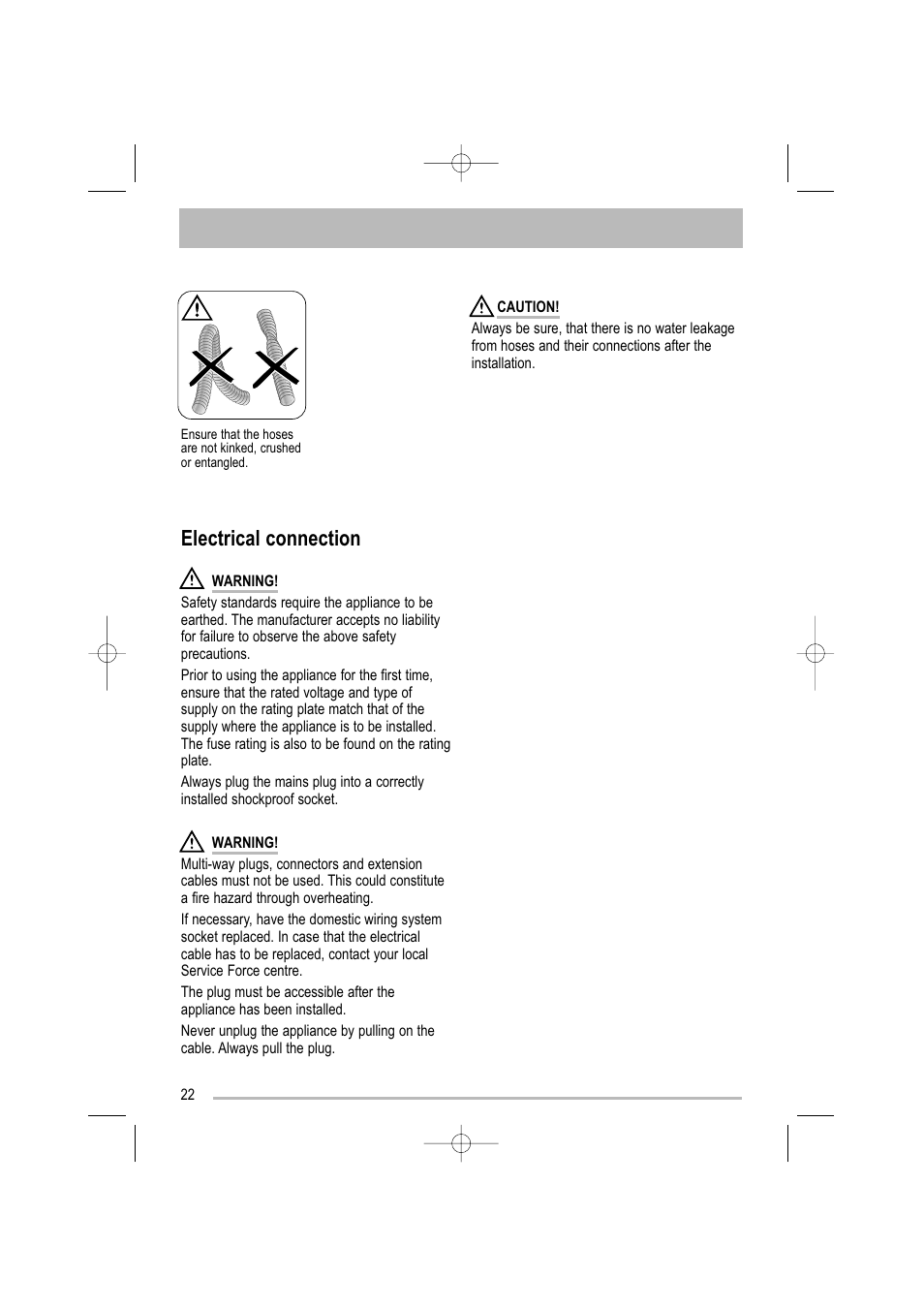 Electrical connection | Tricity Bendix TDF 221 User Manual | Page 22 / 28