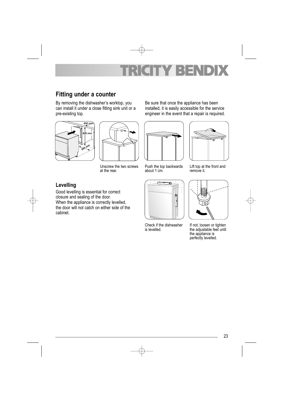 Fitting under a counter | Tricity Bendix TDF 221 User Manual | Page 23 / 28