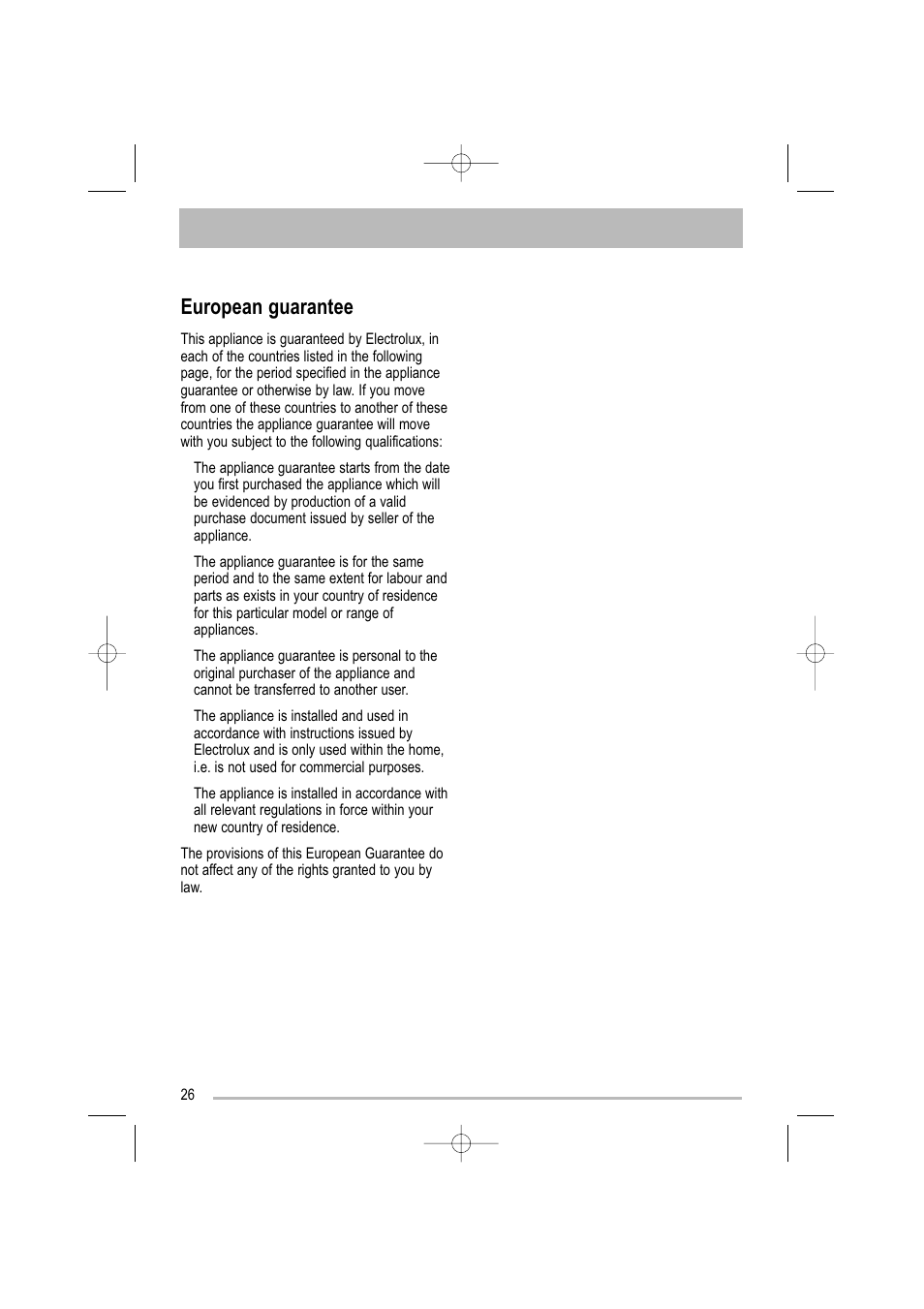 European guarantee | Tricity Bendix TDF 221 User Manual | Page 26 / 28