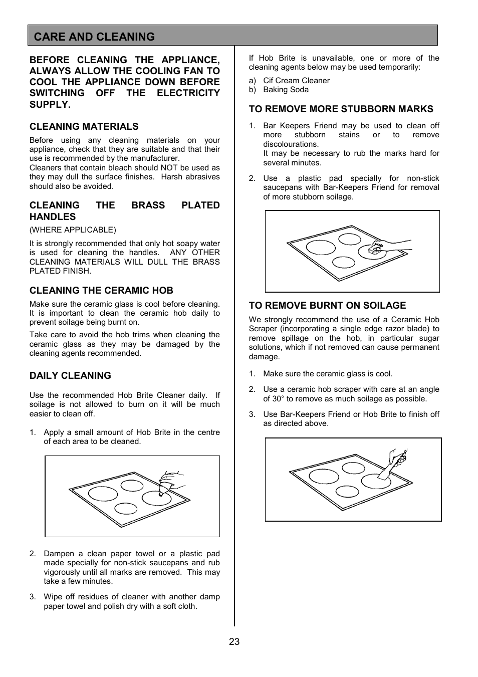 Care and cleaning | Tricity Bendix SIE326 User Manual | Page 23 / 32