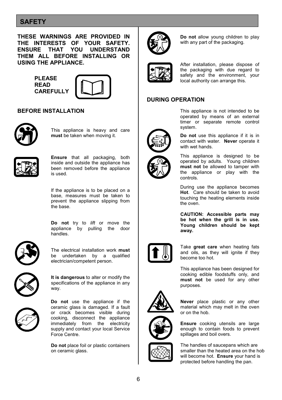 Safety | Tricity Bendix SIE326 User Manual | Page 6 / 32