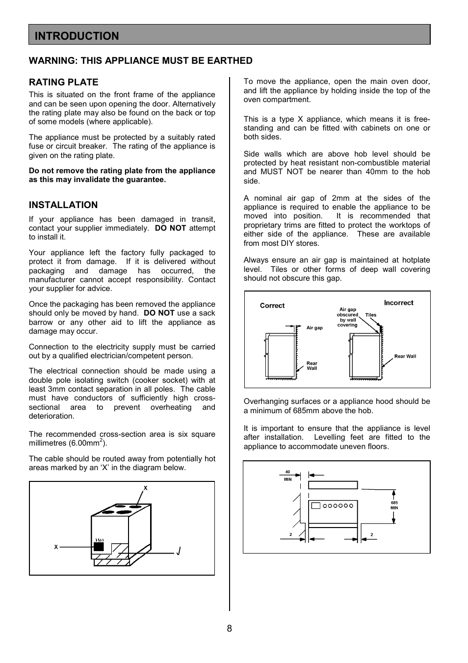 Introduction, Installation | Tricity Bendix SIE326 User Manual | Page 8 / 32
