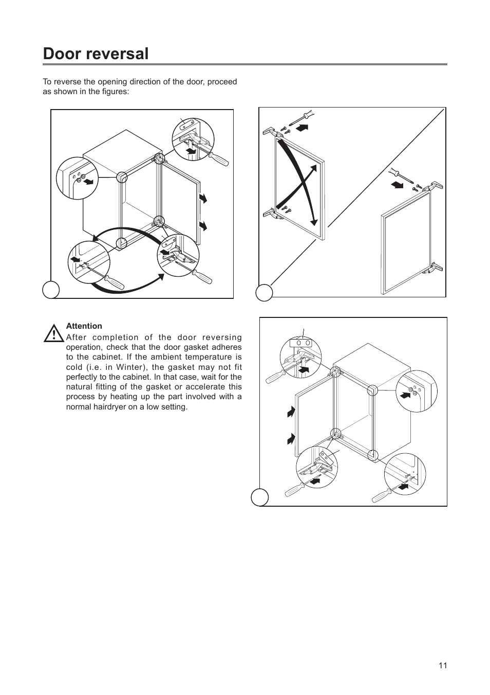 Door reversal | Tricity Bendix TBUL 140 User Manual | Page 11 / 20