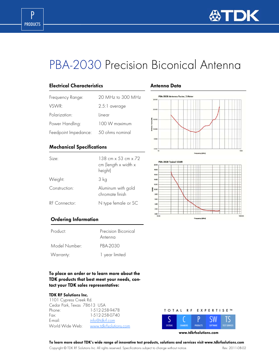 Pba-2030 precision biconical antenna | TDK PBA-2030 User Manual | Page 2 / 2