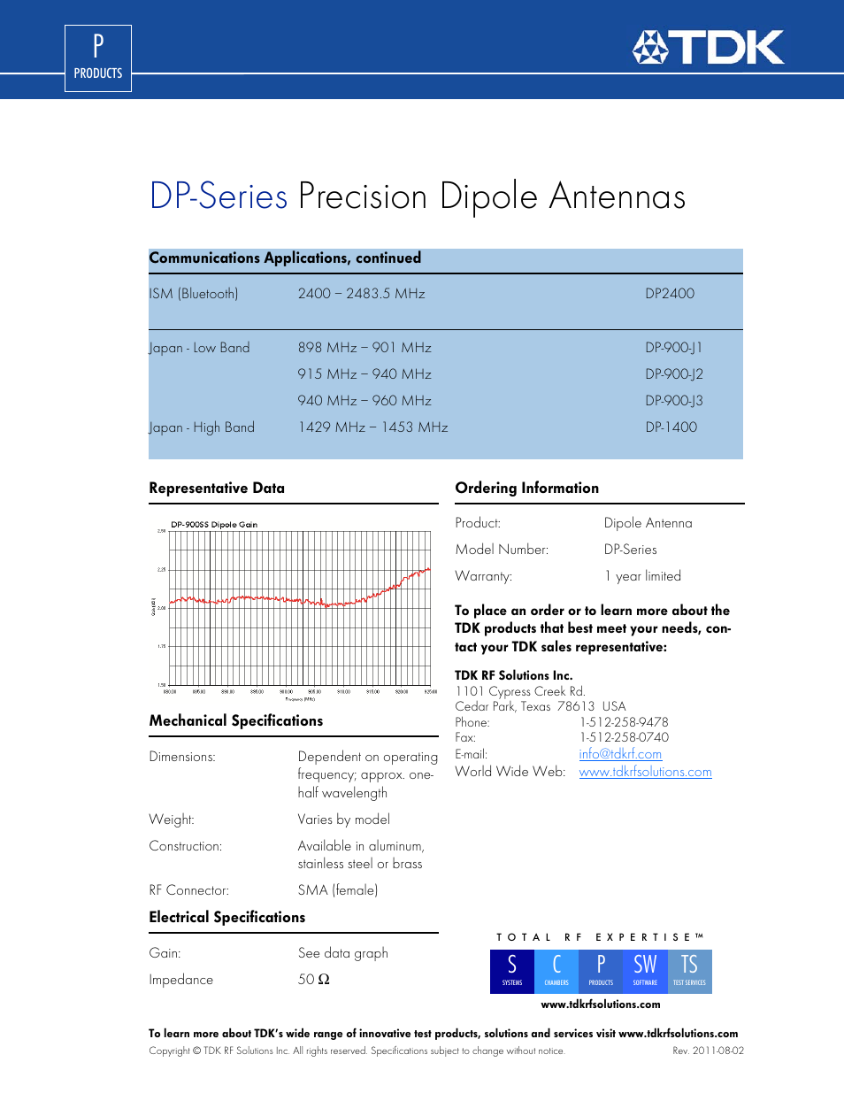Dp-series precision dipole antennas | TDK DP-Series User Manual | Page 2 / 2