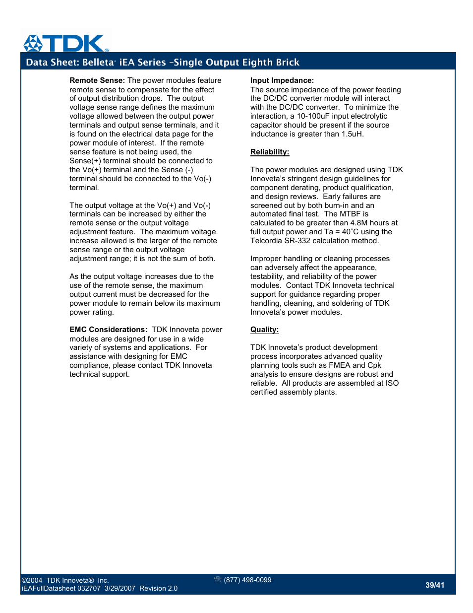 TDK Belleta iEA Series User Manual | Page 39 / 41