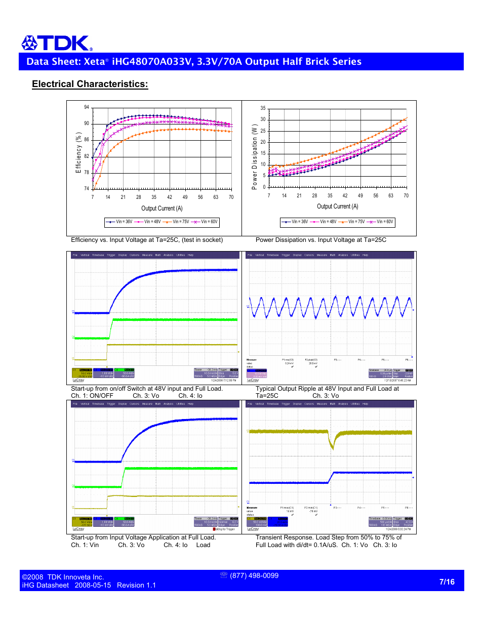 Data sheet: xeta, Electrical characteristics | TDK Xeta Half Brick-iHG User Manual | Page 7 / 16