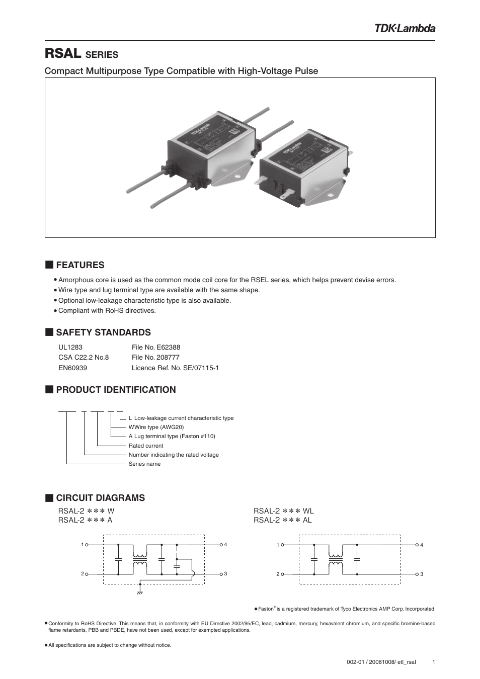 TDK Lambda RSAL-2006W User Manual | 7 pages