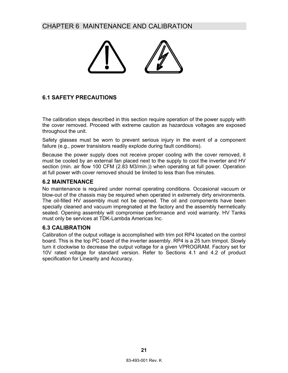 Chapter 6 maintenance and calibration | TDK 500A User Manual | Page 29 / 58