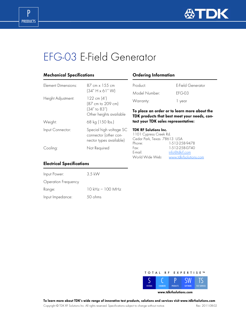 Efg-03 e-field generator | TDK EFG-03 User Manual | Page 2 / 2