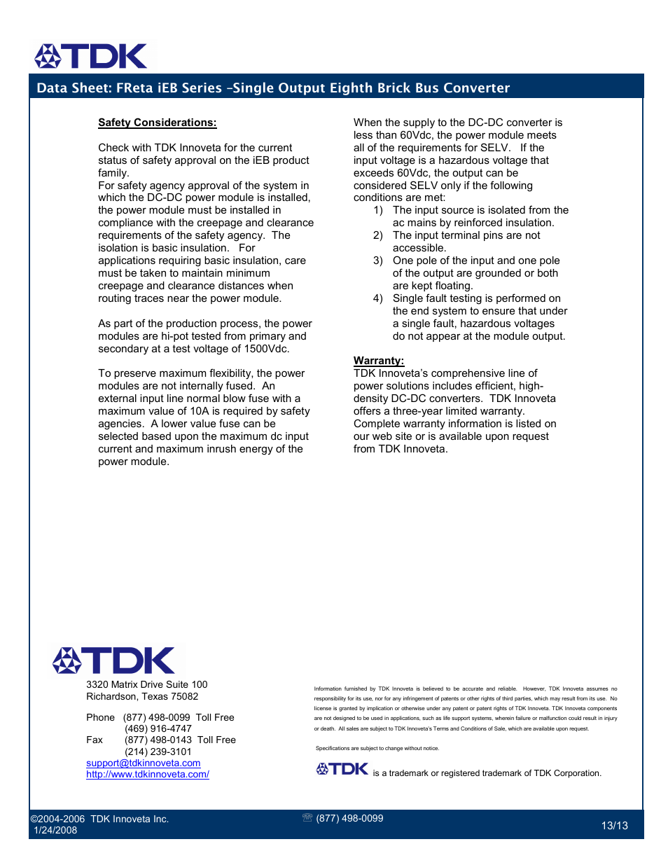 TDK FReta Series User Manual | Page 13 / 13