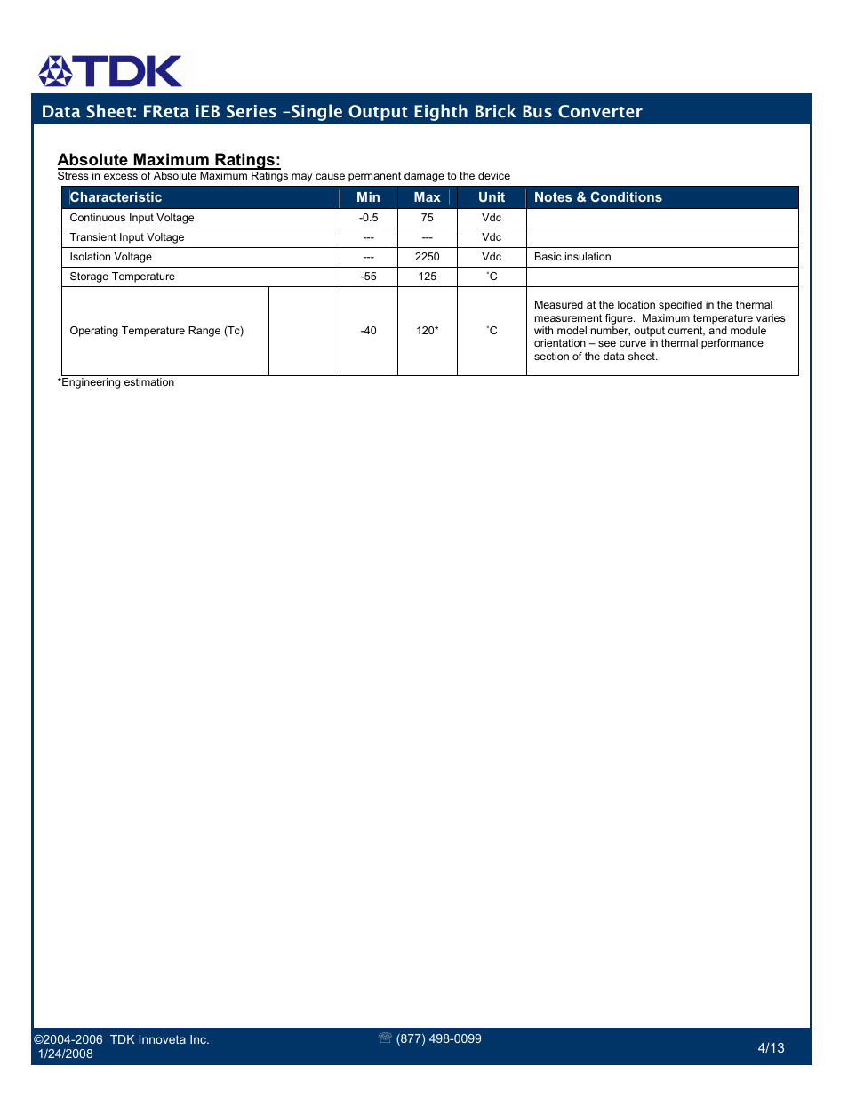 Absolute maximum ratings | TDK FReta Series User Manual | Page 4 / 13