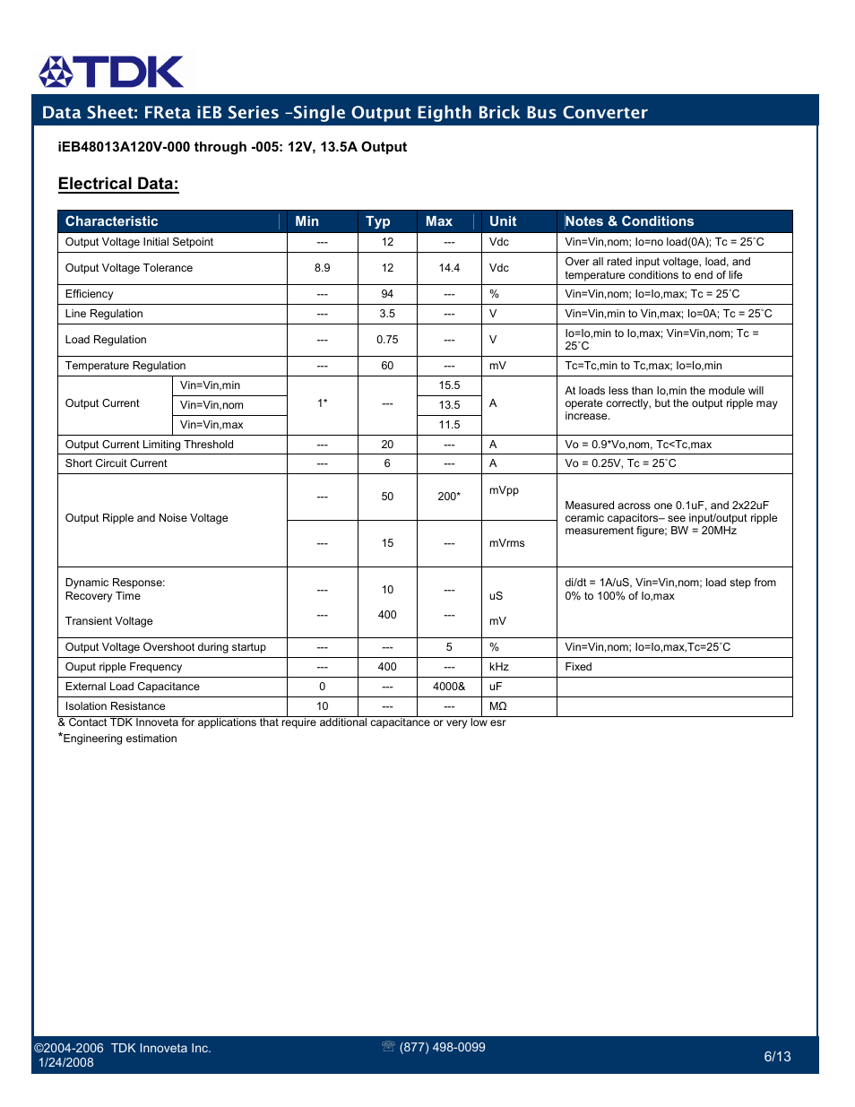 Electrical data | TDK FReta Series User Manual | Page 6 / 13