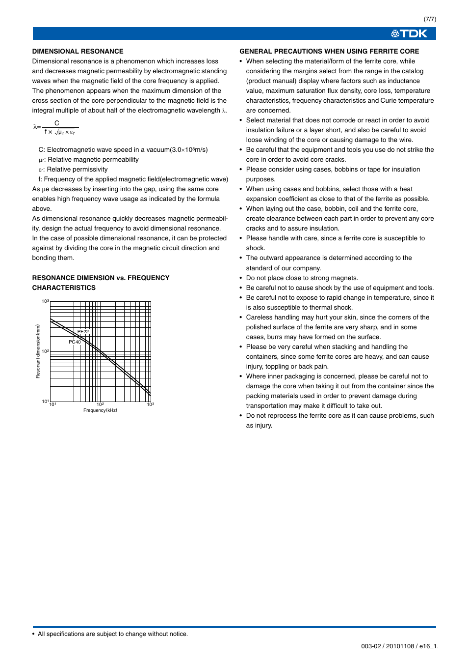 TDK Ferrites EE320x250x20 User Manual | Page 8 / 8